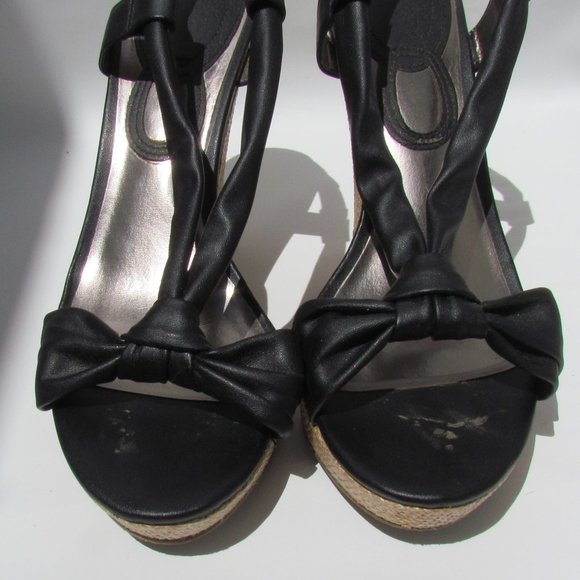 Charles David Knotty BLACK SANDALS Platform Rattan Wedge Heel Slingback 9 M - Picture 11 of 11